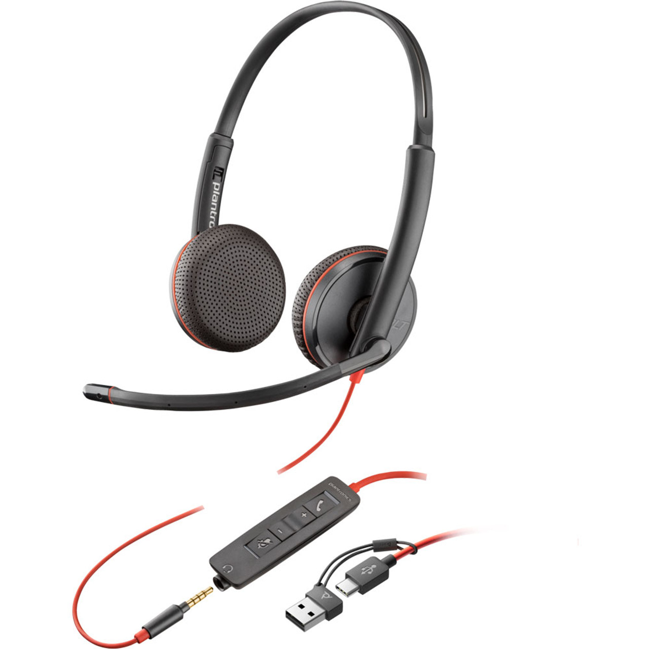 Poly Blackwire 3225 Stereo USB-C Headset +3.5mm Plug +USB-C/A Adapter
