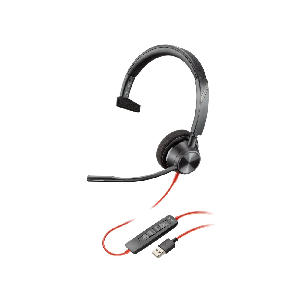 Poly Blackwire 3310 Monaural Microsoft Teams Certified USB-C Headset +USB-C/A Adapter