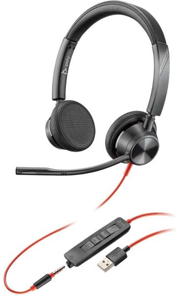 Poly Blackwire 3325 Stereo Microsoft Teams Certified USB-C Headset +3.5mm Plug +USB-C/A Adapter