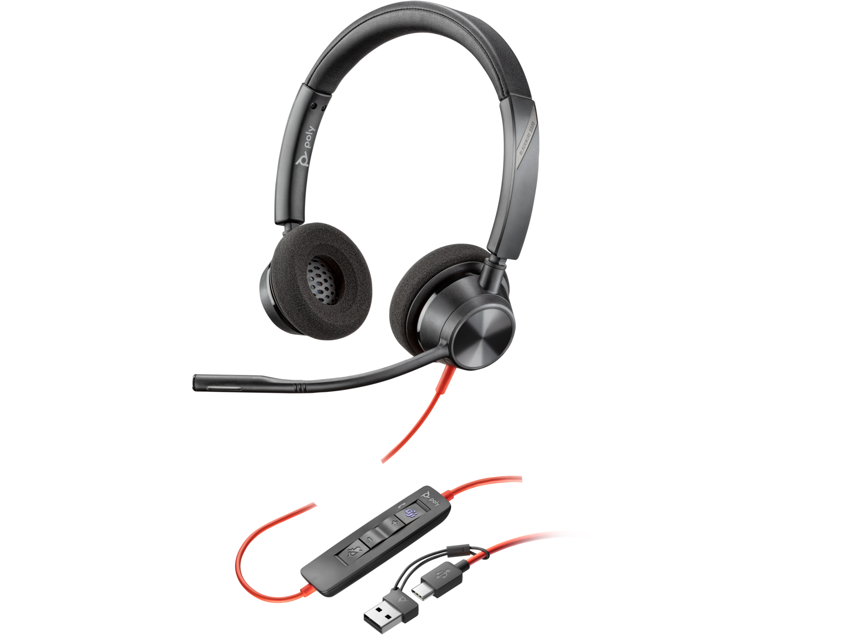 Poly Blackwire 3320 Stereo Microsoft Teams Certified USB-C Headset +USB-C/A Adapter